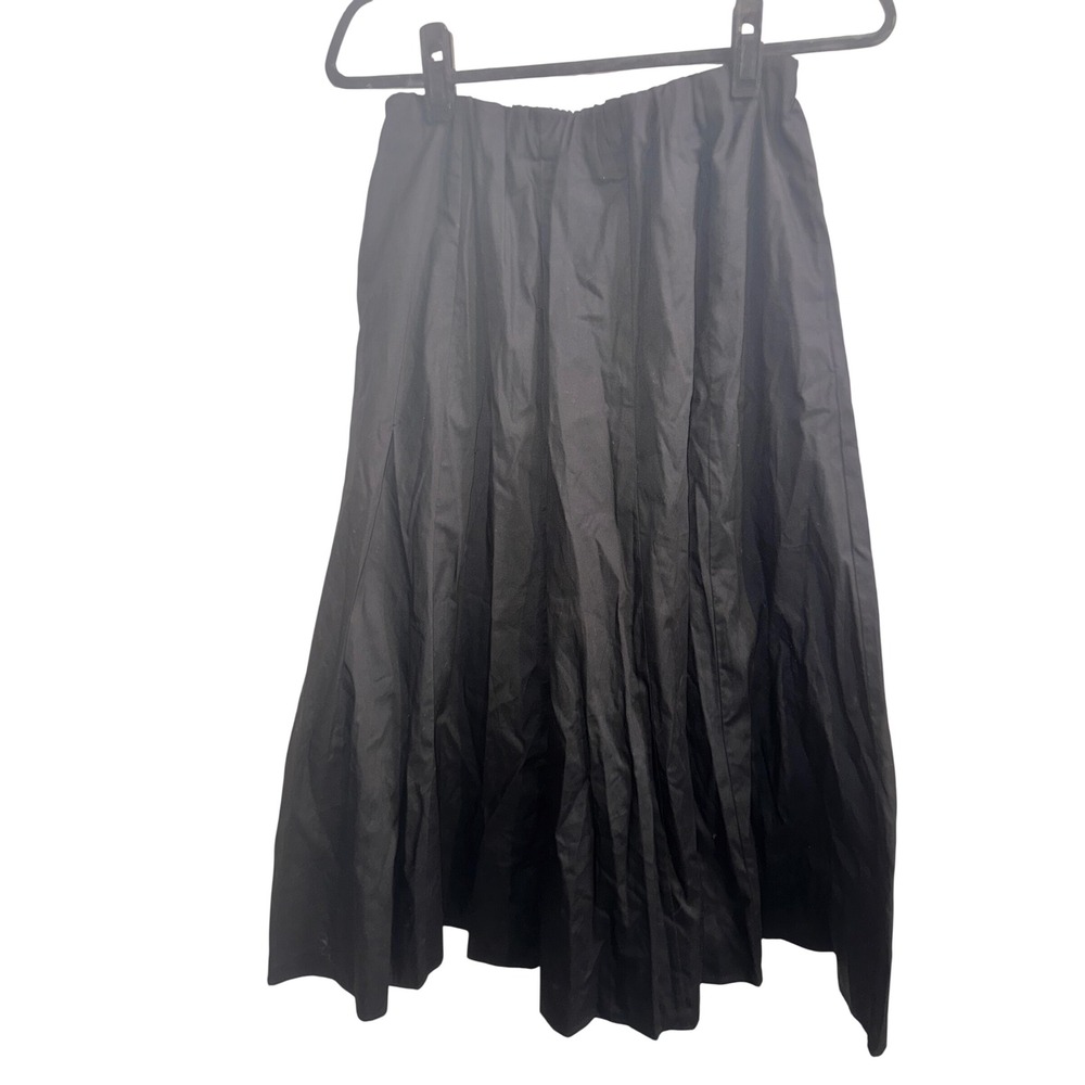 MNG Mango Women Black Cotton Poplin Midi Skirt Elastic Waist Pockets Size XS